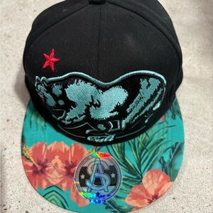 Sole Addiction California Bear Snapback Hat Black Teal With Floral Brim